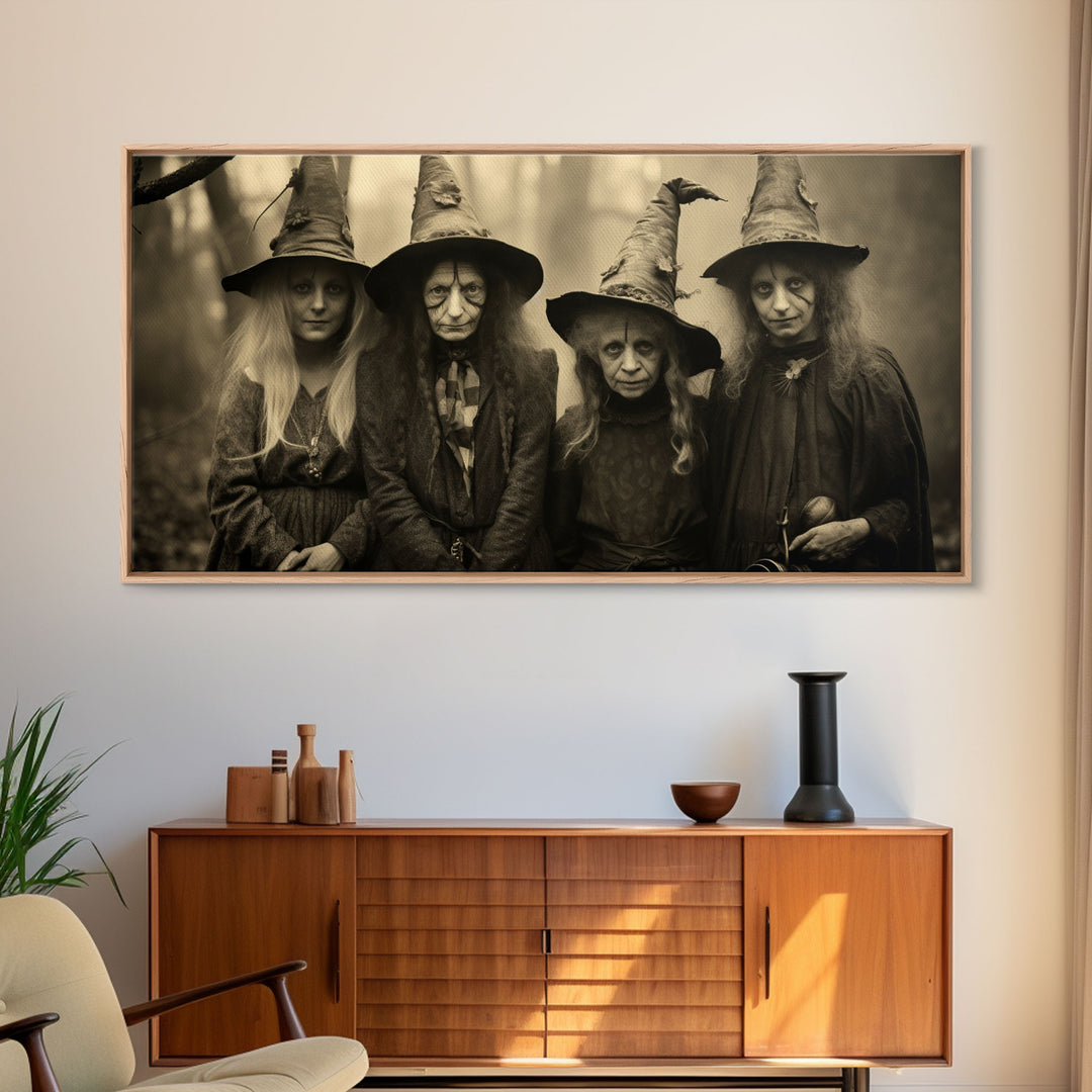 The Coven, Witch Art, Witch Decor, Creepy Halloween Decor, Framed Canvas Print, Vintage Tintype Photo Art, Halloween Art Print