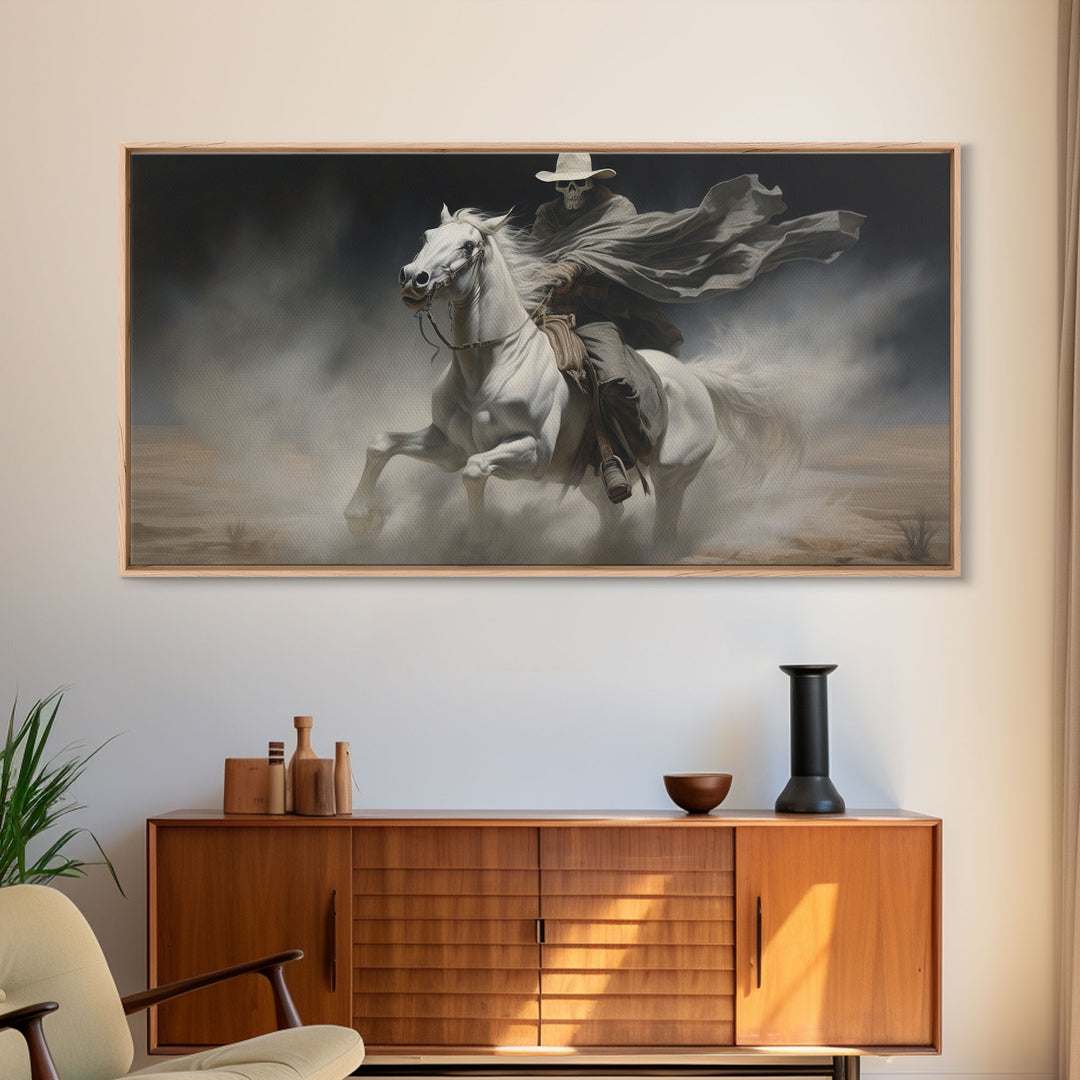 Grim Reaper Art, Death Rides A Pale Horse, Framed Canvas Print, Cowboy Grim Reaper, Spooky Halloween Art Print