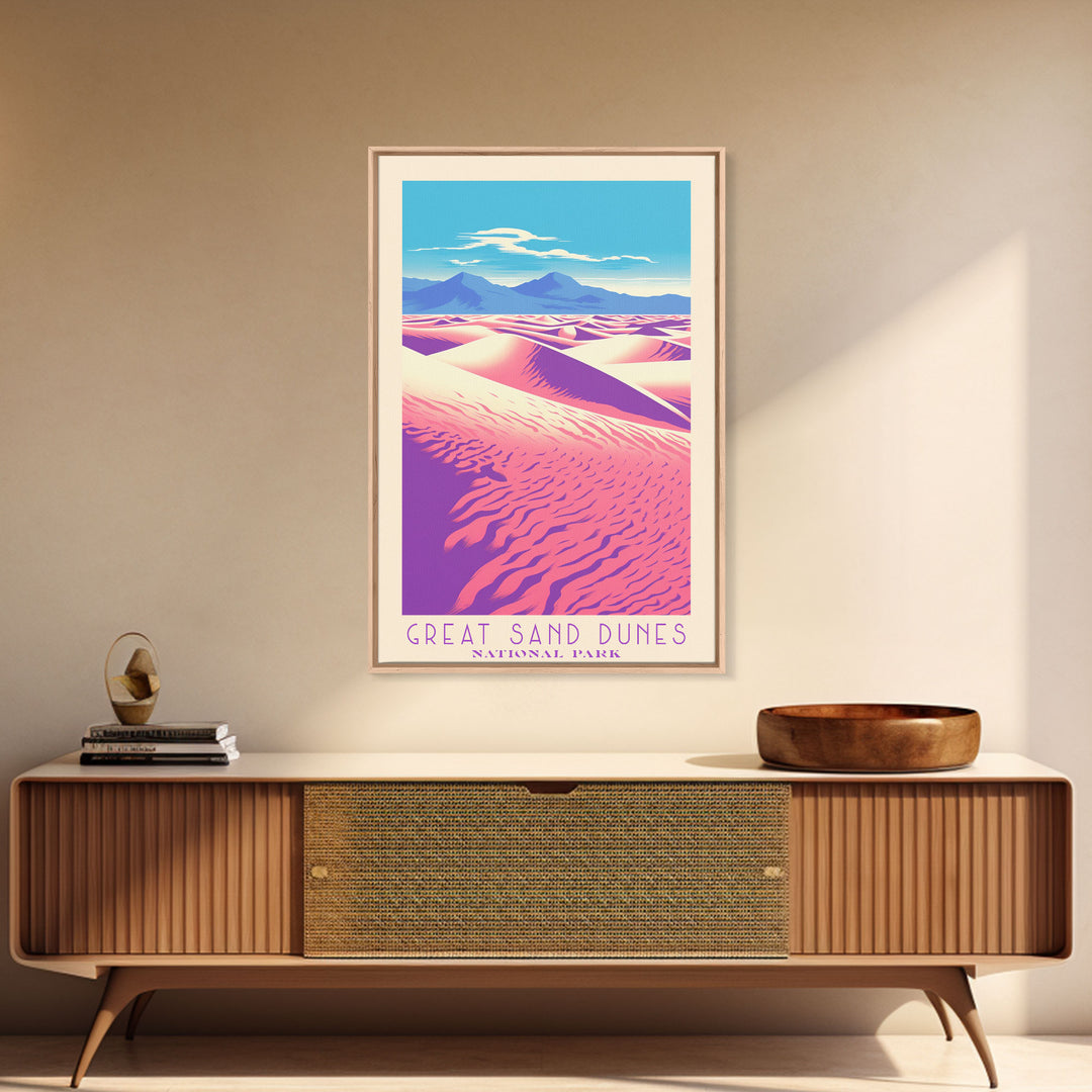 Great Sand Dunes National Park Travel Poster Art, Canvas Print Wall Art, Colorado Travel Art, Midcentury Modern Travel Decor, MCM Wall Art