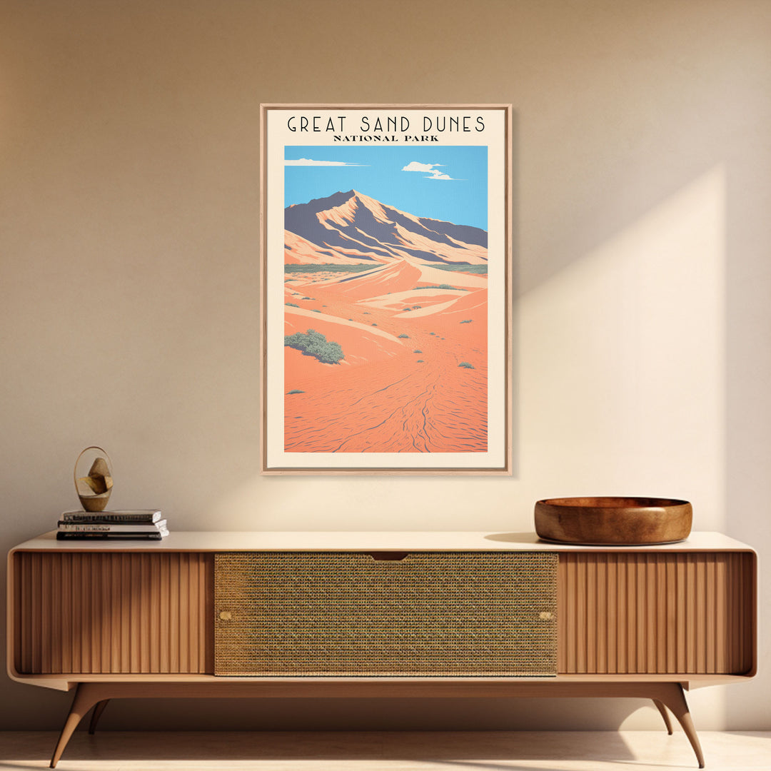 Great Sand Dunes National Park Travel Poster Art, Canvas Print Wall Art, Colorado Travel Art, Midcentury Modern Travel Decor, MCM Wall Art