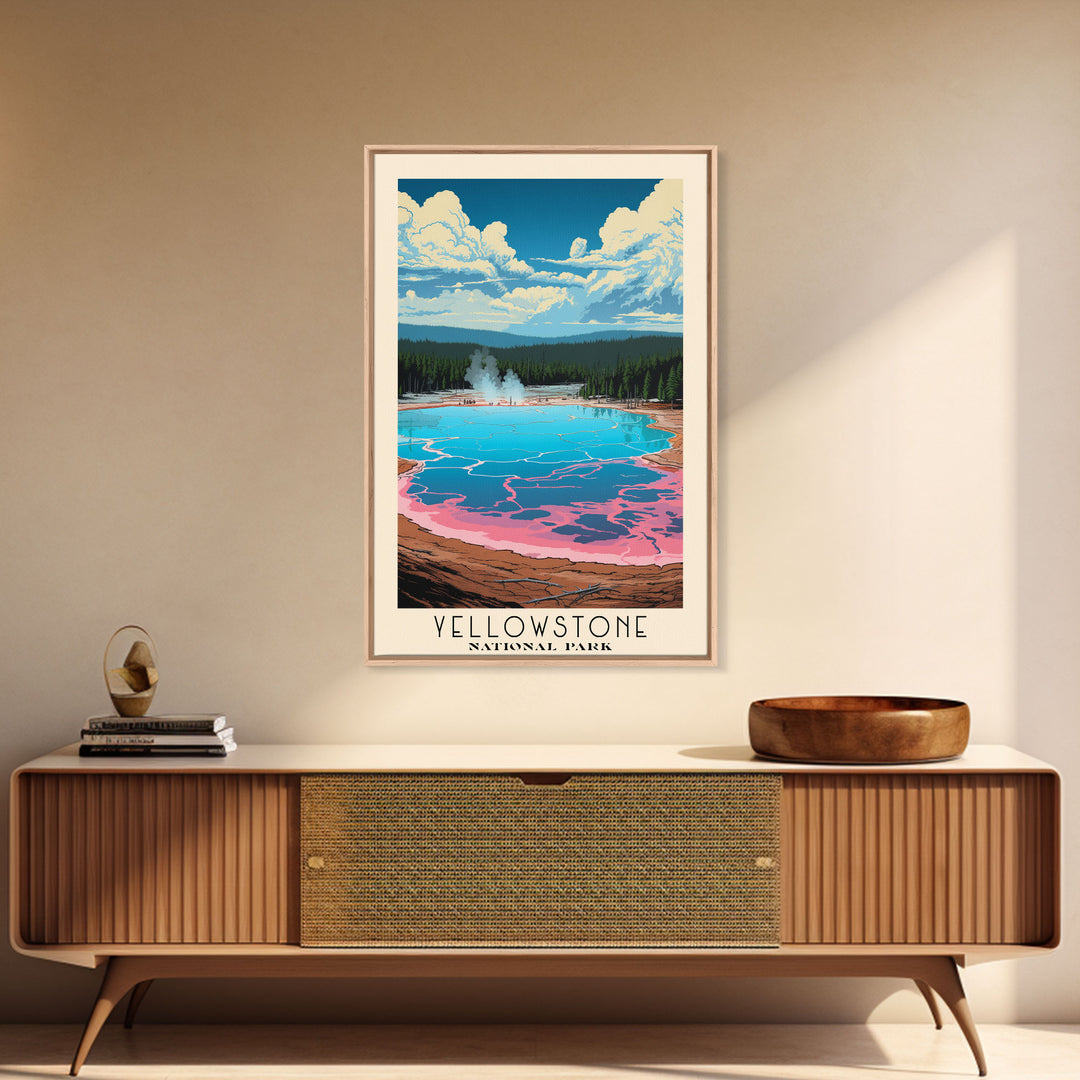 Yellowstone National Park, Wyoming Travel Art, National Park Print, Minimalist Travel Art, Midcentury Modern Retro Style Landscape