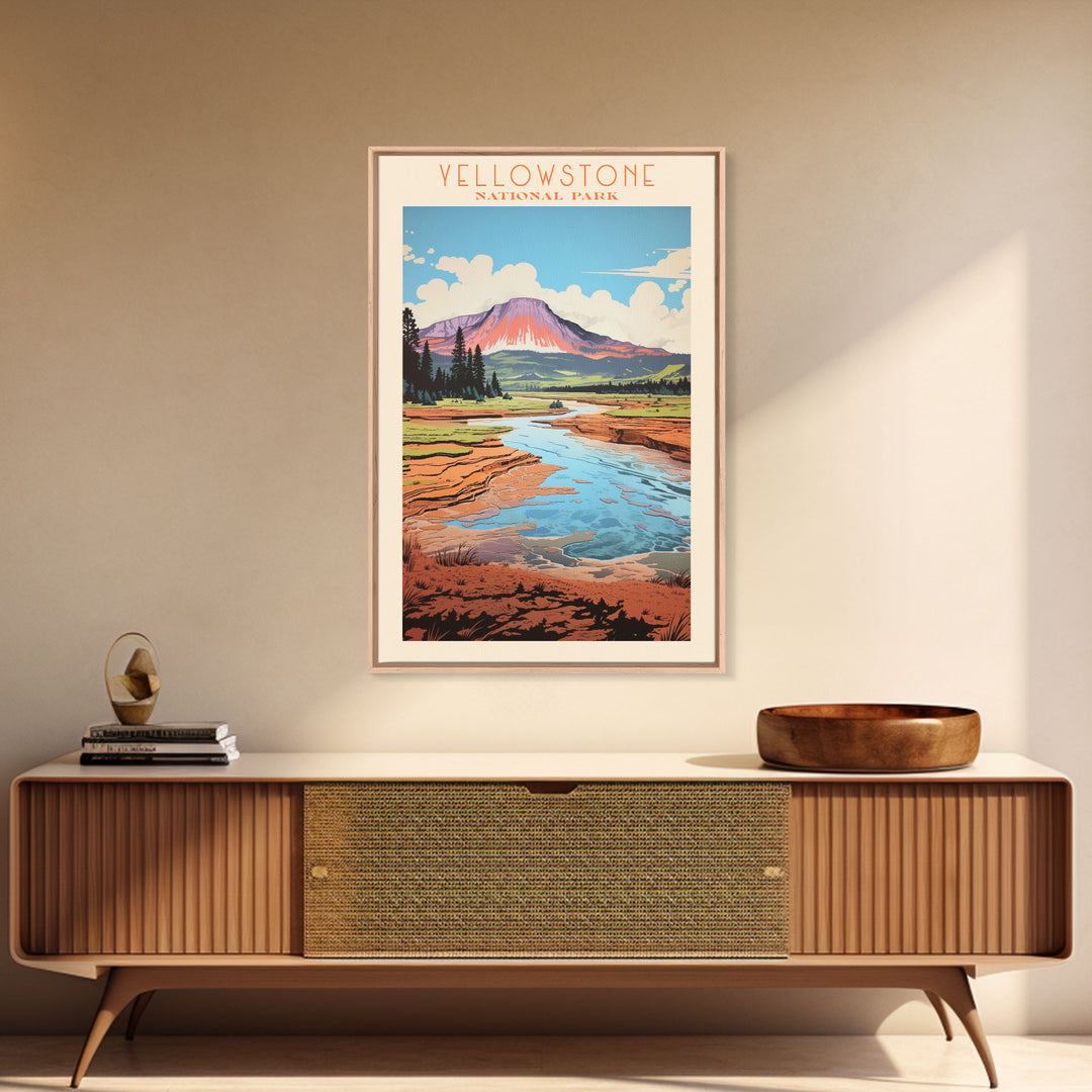 Yellowstone National Park, Wyoming Travel Art, National Park Print, Minimalist Travel Art, Midcentury Modern Retro Style Landscape