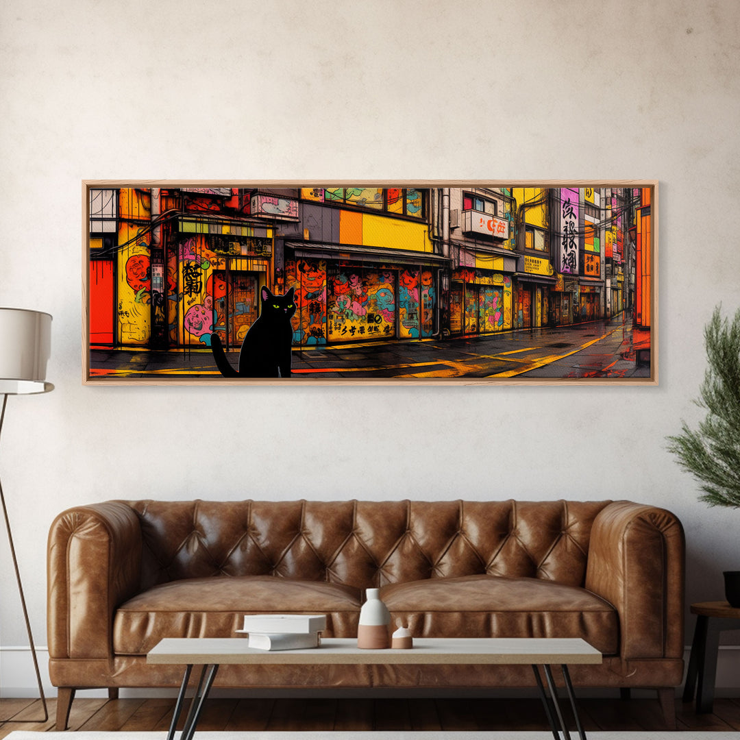 Black Cat Art Print, Framed Wall Art, Punk Cart Art, This Cat Is From The Streets, Colorful Cat Lover Art
