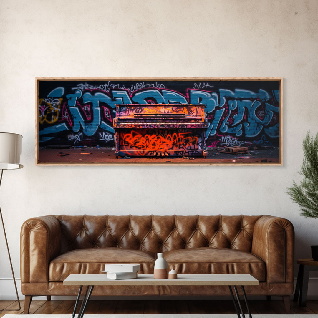 Graffiti Covered Piano Extra Large Wall Art, Street Art Canvas Art Print, Living Room Wall Art, Game Room Decor, Colorful Gift for Teenagers