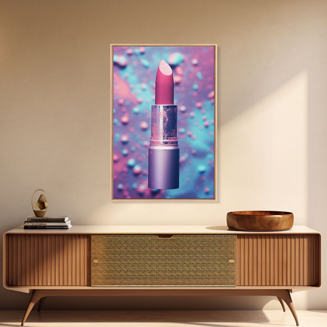 Red Lipstick Wall Art, Framed Canvas Print, Liminal Spaces, Vaporwave Aesthetic Wall Art, Girl Room Decor, Girl's Dorm Room