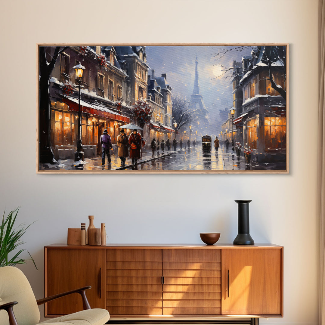 Christmas in Paris - Framed Canvas Print - Winter Decor - Winter Centerpiece Wall Art - Christmas Painting - Vintage Holiday Decor