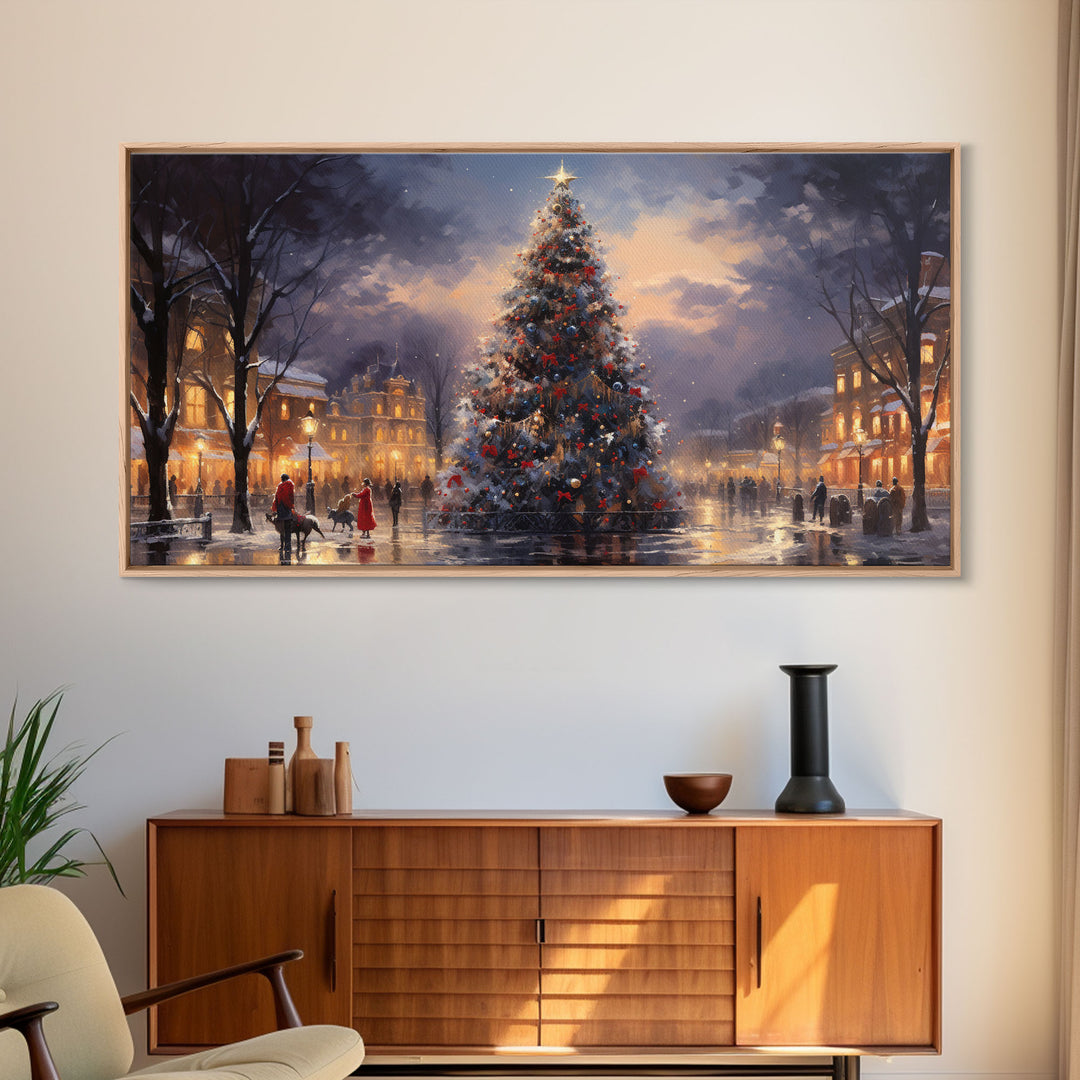 Christmas Village Winter Wonderland Wall Art Framed Canvas Print - Christmas Wall Art - First Christmas - Christmas Tree Art Holiday Decor