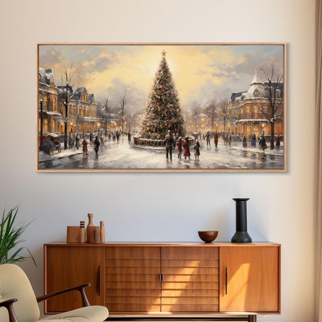 Retro Christmas Village Framed Christmas Wall Art - Framed Christmas Art - Canvas Art - St. Nicholas - Winter Wonderland Centerpiece