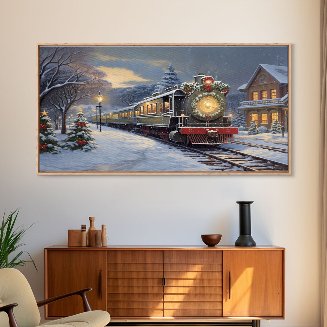 Farmhouse Christmas Decor, Framed Canvas Print, Vintage Red Truck Getting The Christmas Tree, Farmhouse Christmas, Country Decor