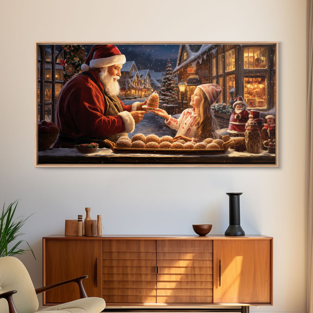Santa Art Canvas Print - Santa Sharing a Cake - Christmas Art - Santa Art Print - Christmas Wall Art - Santa Decor - Christmas Art Print