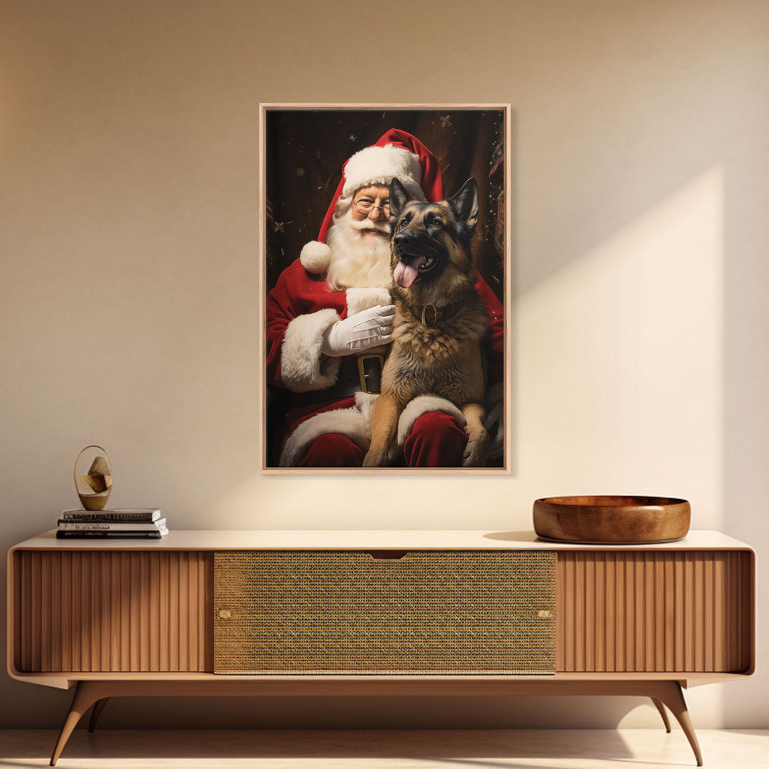 Santa Claus And His Belgian Malinois, Christmas Wall Art, Dog Gift, Christmas Dog, Winter Wall Art, Santa Decor, Santa Art Print, Cute Dog