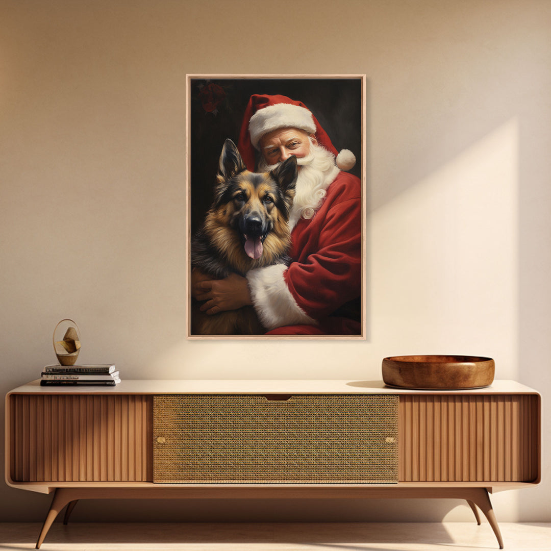 Santa Claus And His German Shepherd, Christmas Wall Art, Dog Gift, Christmas Dog, Winter Wall Art, Santa Decor, Santa Art Print, Cute Dog