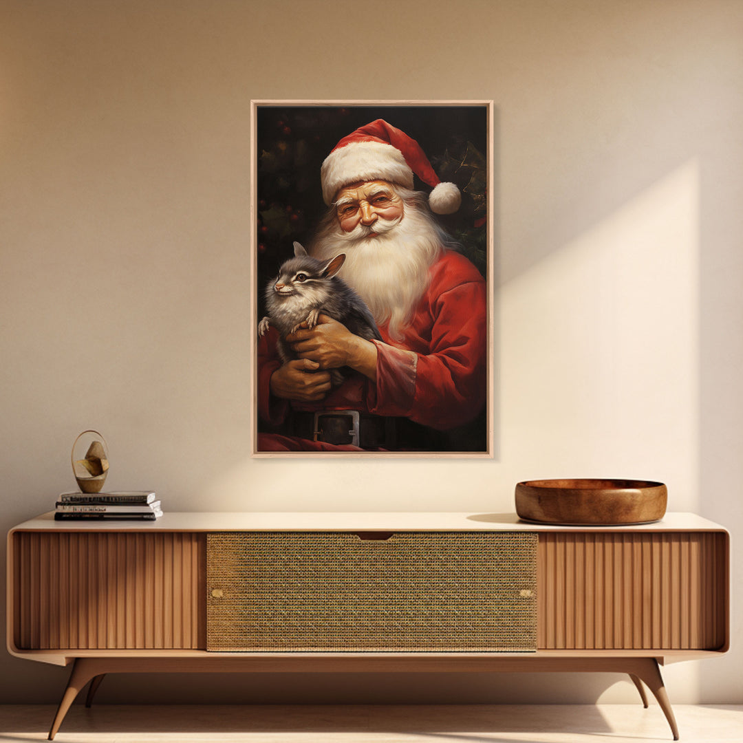 Santa Claus And His Chinchilla, Christmas Wall Art, Dog Gift, Christmas Dog, Winter Wall Art, Santa Decor, Santa Art Print, Chinchilla Print