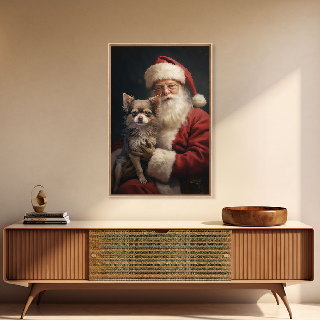 Santa Claus And His Chihuahua, Christmas Wall Art, Christmas Dog, Winter Wall Art, Santa Decor, Santa Art Print, Farmhouse Christmas