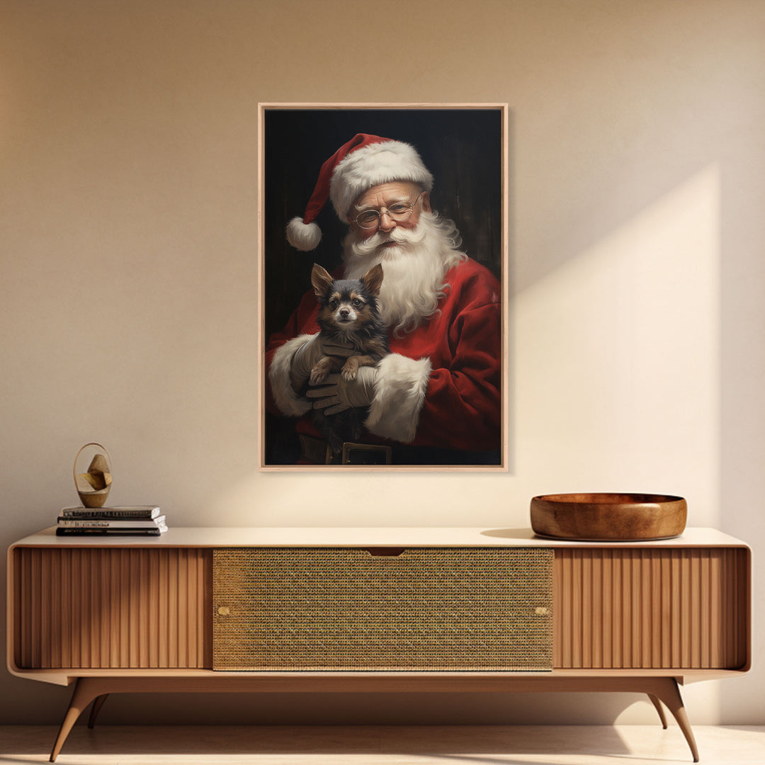 Santa Claus And His Chihuahua, Christmas Wall Art, Christmas Dog, Winter Wall Art, Santa Decor, Santa Art Print, Farmhouse Christmas