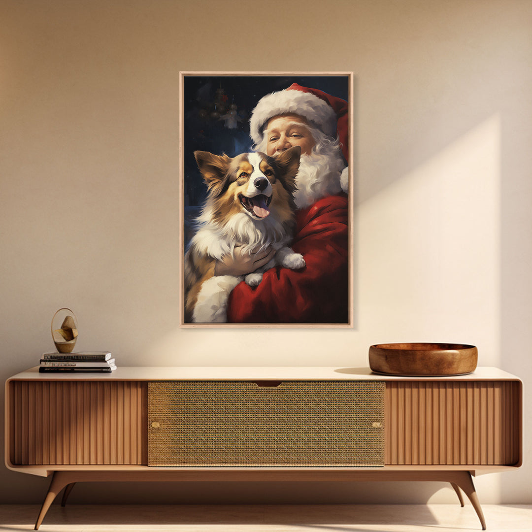 Santa Claus And His Corgi, Christmas Wall Art, Christmas Dog, Winter Wall Art, Santa Decor, Santa Art Print, Farmhouse Christmas
