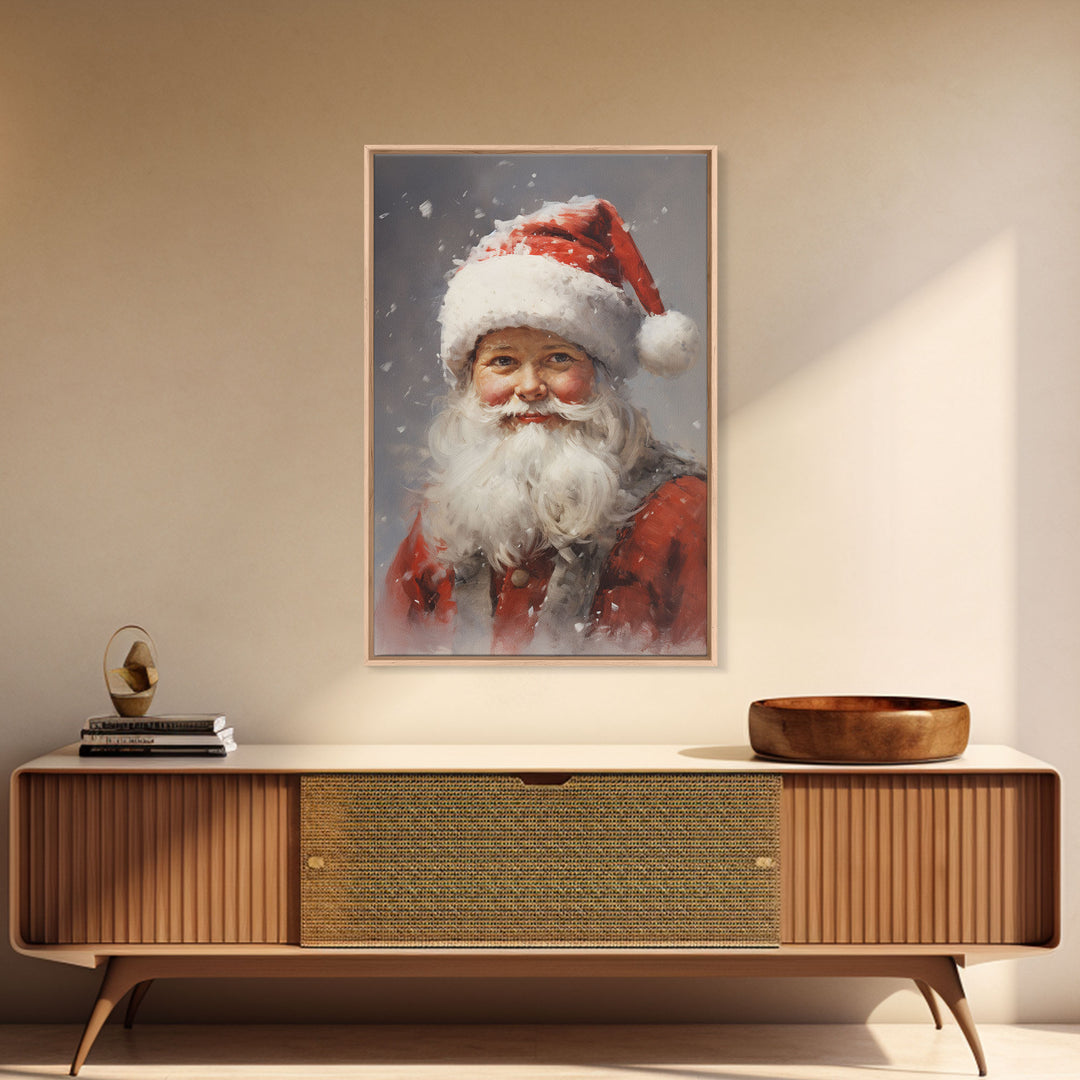 Santa Painting, Santa Print, Framed Canvas Print, Christmas Decor, Portrait of Santa, Farmhouse Christmas, Minimalist Christmas Art