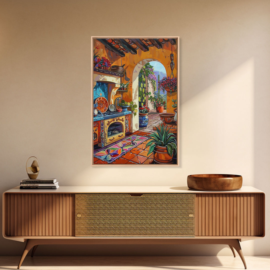 Colorful Southwestern Kitchen Framed Canvas Print Mexican Tile Art Decor Vibrant Wall Art Best Gift Idea Above Sofa Home Seasonal Decor