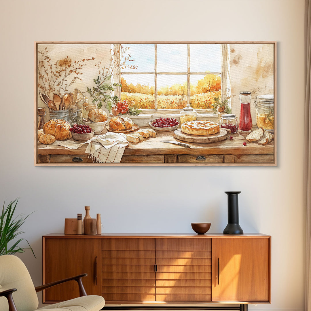 Autumn kitchen decor, cozy fall harvest print, farmhouse wall art vintage rustic fall wall print, country harvest decor, framed canvas print