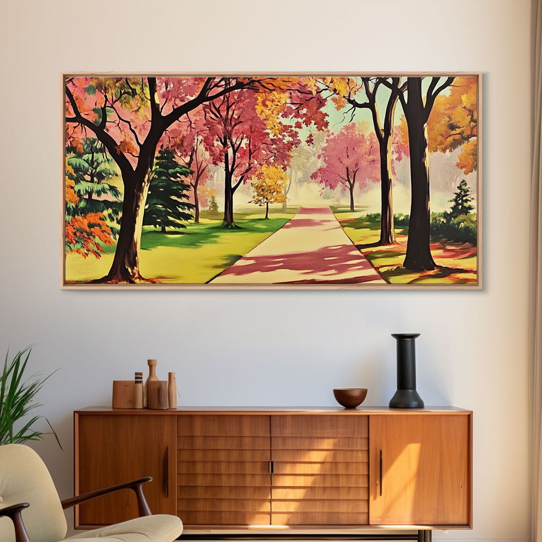 Colorful Autumn Path Canvas Print, Fall Park Scene Wall Art, Modern Farmhouse Autumn Decor, Holiday Art, Best Seasonal Gift Idea