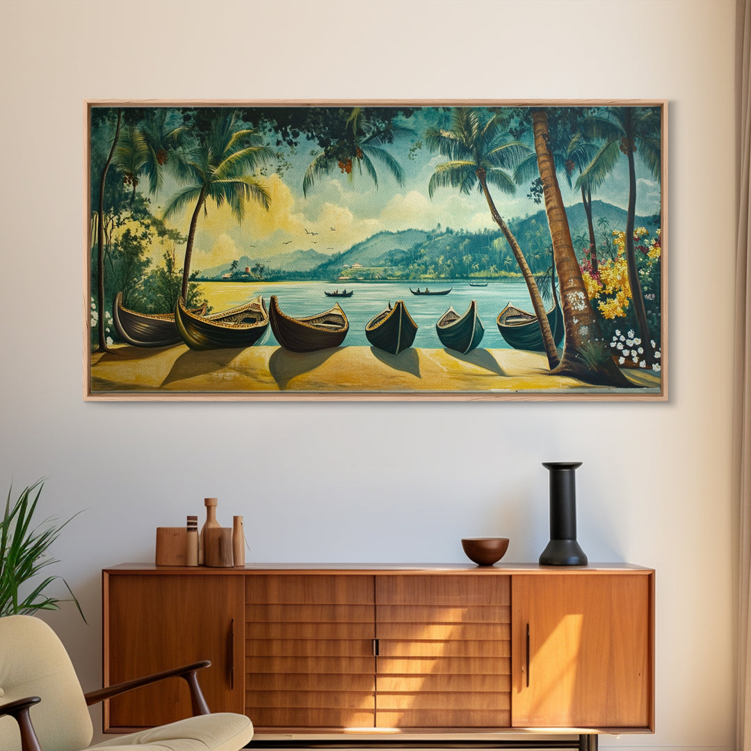 Mural of Kerala Framed Canvas Print, Jaipur Art, Indian Wall Art, Garden Wall Art, Botanical Wall Art, Colorful Wall Art, Kerala Painting