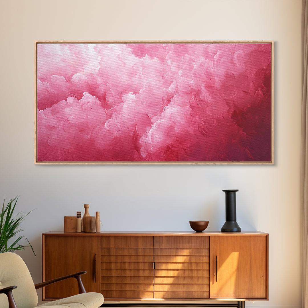 Pink Clouds - Framed Canvas Print - Wood Framed Wall Art - Preppy Decor - Preppy Dorm Room Wall Art - Abstract Pink Wall Art