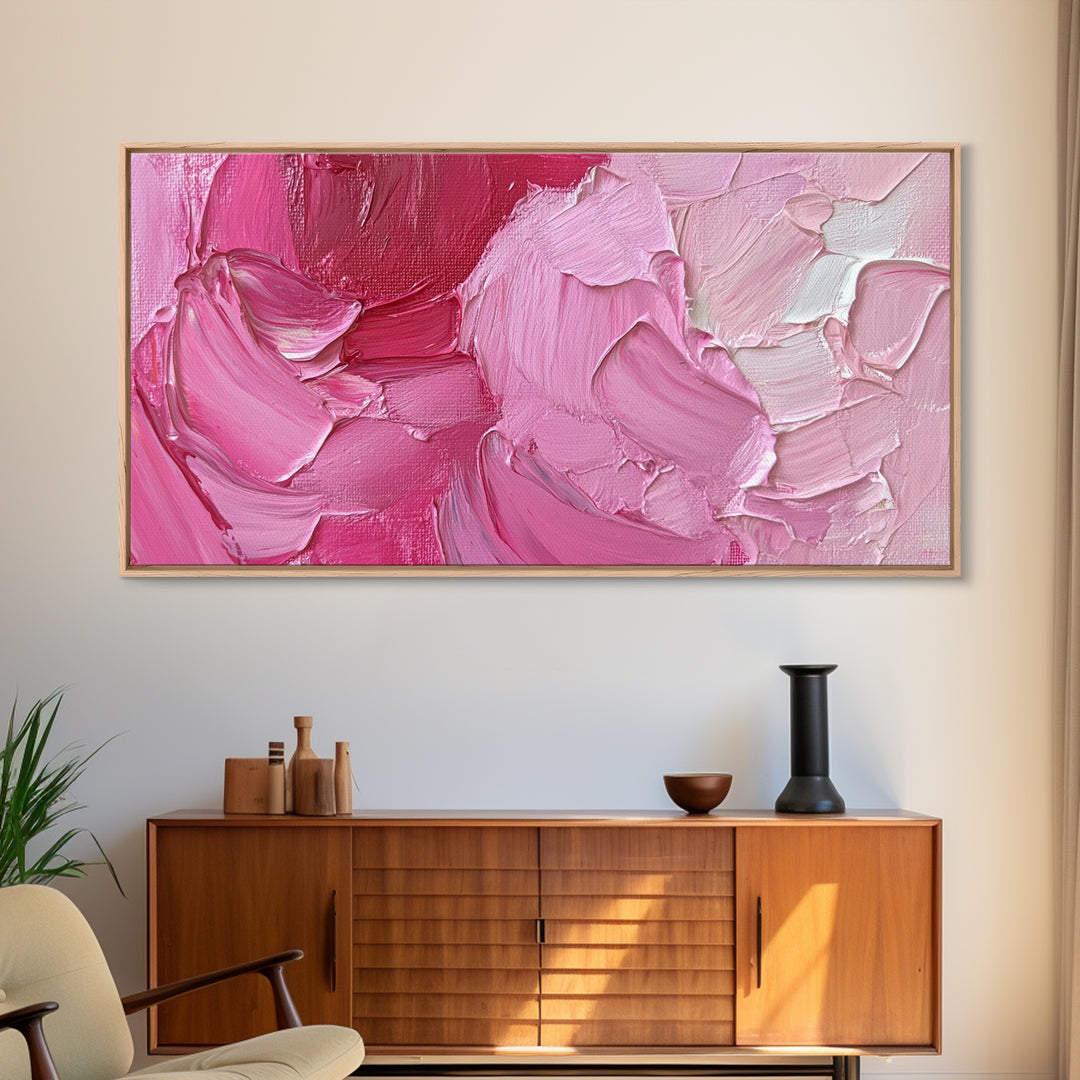 Pink Brush Strokes Framed Canvas Print - Modern Wall Are - Preppy Home Decor - She Shed Wall Art