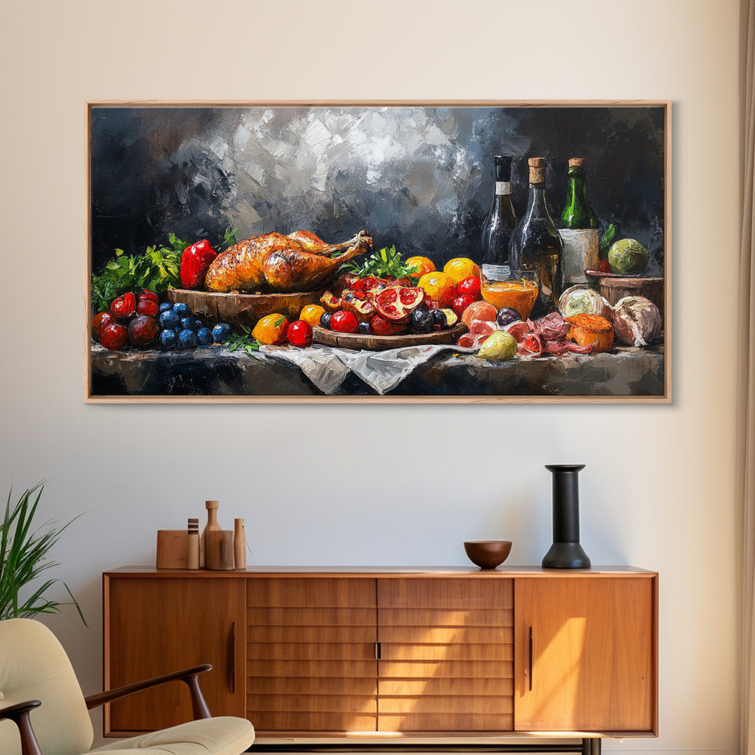 A Christmas Feast Canvas Print, Kitchen Wall Art, Thanksgiving Decor, Thanksgiving Turkey Painting, Food Painting, Diving Room Art