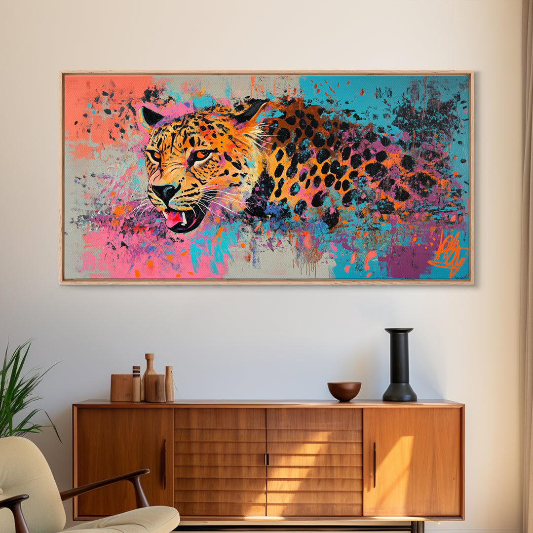 Pop Art Cheetah Painting Print, Wood Framed Art, Canvas Art, Cheetah Print, Cheetah Art, Preppy Decor, Girl's Room Art