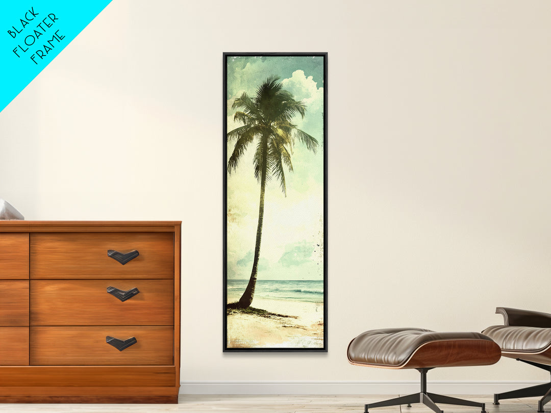 Framed Canvas Print Tall Palm Tree Art Coastal Cowgirl Wall Art, Beach Living Room Decor, Tropical Nautical Art, Skinny Wall Canvas Print