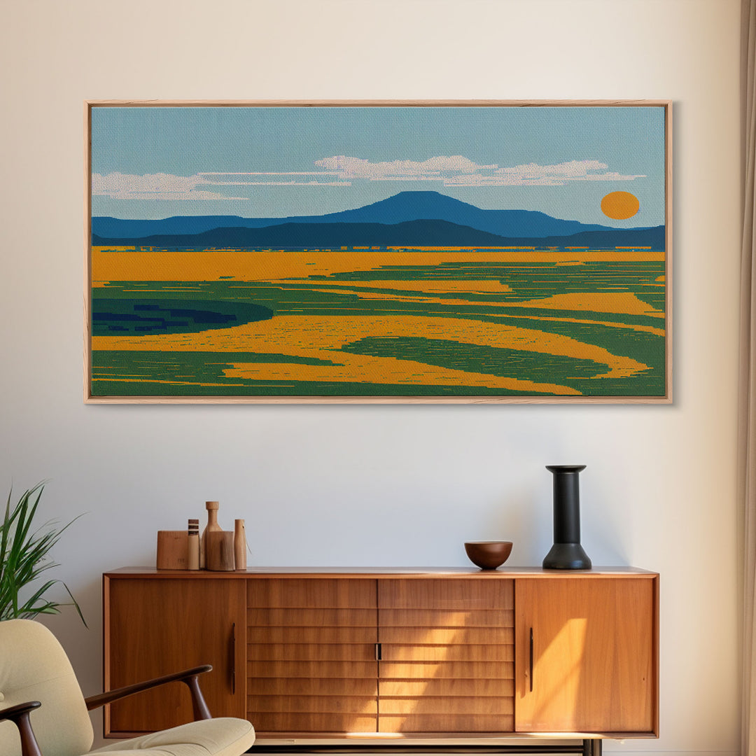 Pixel Art, Beautiful Landscape Made Of Pixels, Ready To Hang Canvas Print, Framed Wall Art