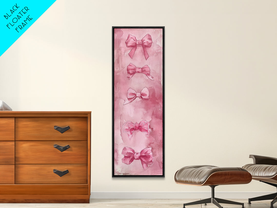 Pink Bows Framed Canvas Print Whimsical Art Light Pink Wall Art Long Narrow Wall Art Tall Skinny Art Dorm Decor Gift Idea
