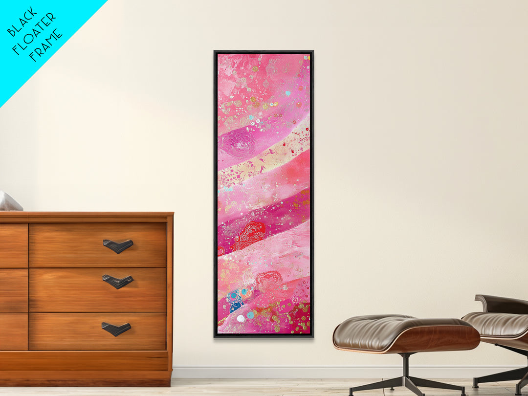 Pink and Gold Abstract Canvas Print, Whimsical Blotter Art with Metallic Accents, Vibrant Vertical Art for Bright and Creative Spaces