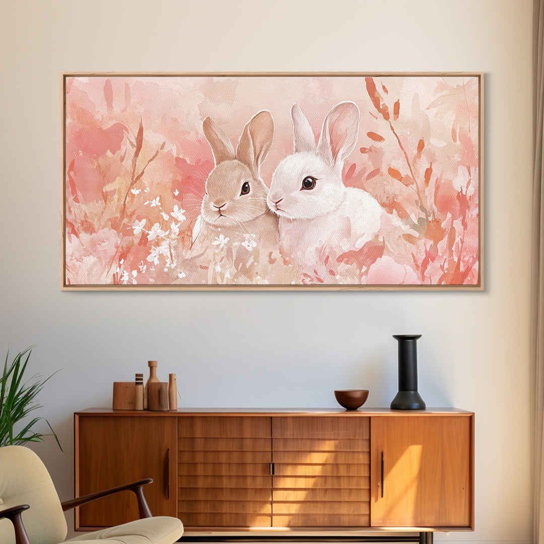 Bunny Art Canvas Print Pastel Wall Art Whimsical Easter Decor Animal Lovers Gift Idea Cottagecore Living Room Art Soft Aesthetic