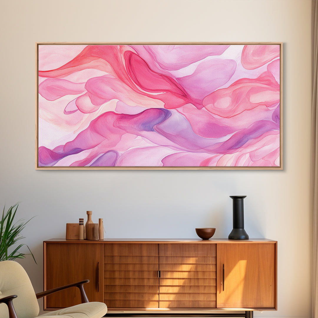 Pink Abstract Flowing Design Canvas Print, Whimsical Minimalist Light Pink Wall Art, Dorm Room Bedroom Art Unique Gift Idea