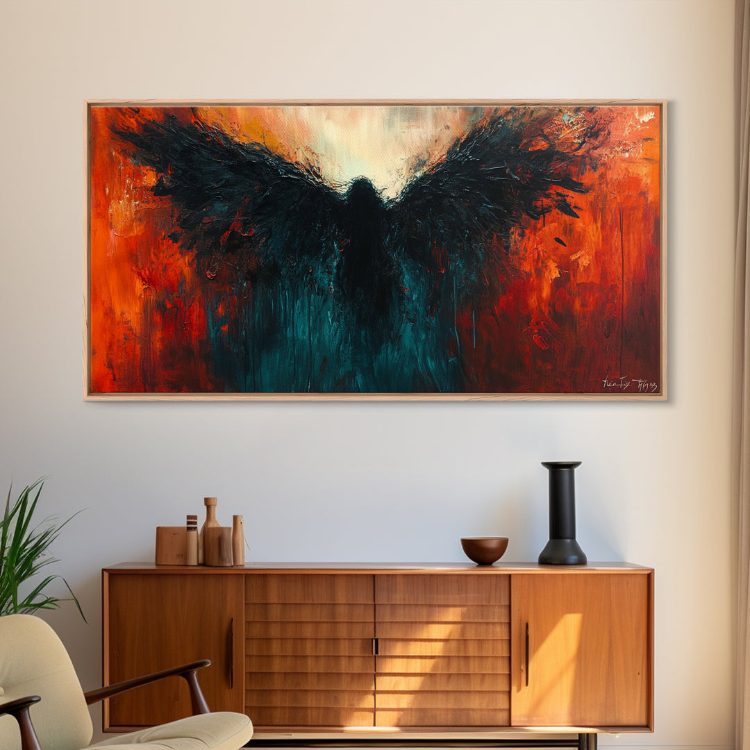 Phoenix Metal Inspired Framed Canvas Print with Bold Moody Art Stunning Southwest Wall Art for Bedroom or Living Room