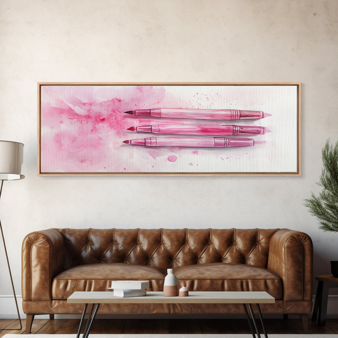 Pink Brushes Art Canvas Print with Geometric Design, Light Pink Wall Art Perfect Above Sofa or Dorm Room, Wabi Sabi Inspired Decor