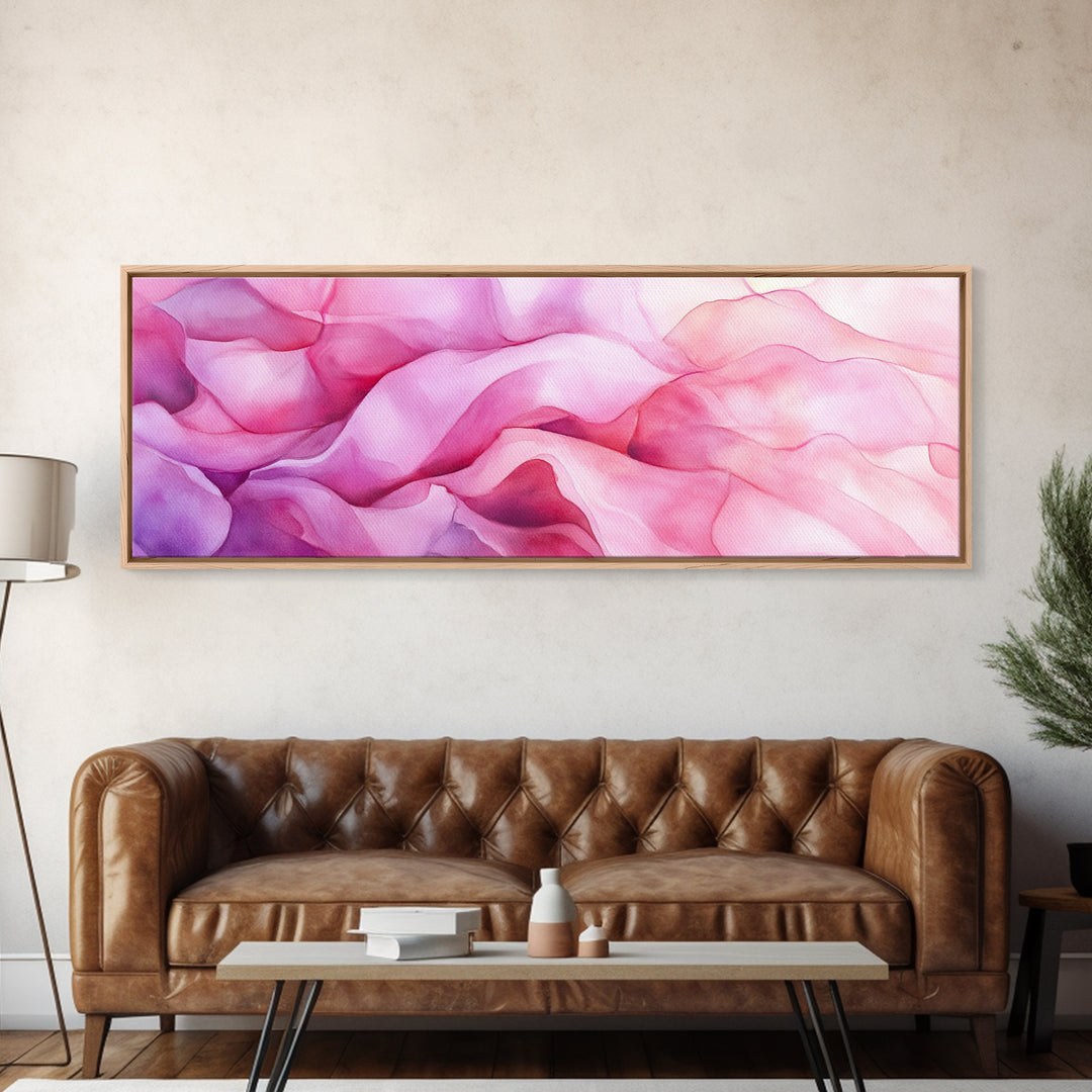 Pink Abstract Wave Canvas Print Bedroom Wall Art Horizontal Light Pink Wall Art Feminine Decor Minimalist Above Sofa Framed Art