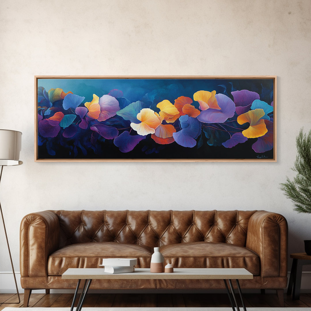 Botanical Canvas Print Floral Nature Art Extra Wide Pastel Decor Minimalist Horizontal Boho Bedroom Wall Art Above Couch Design