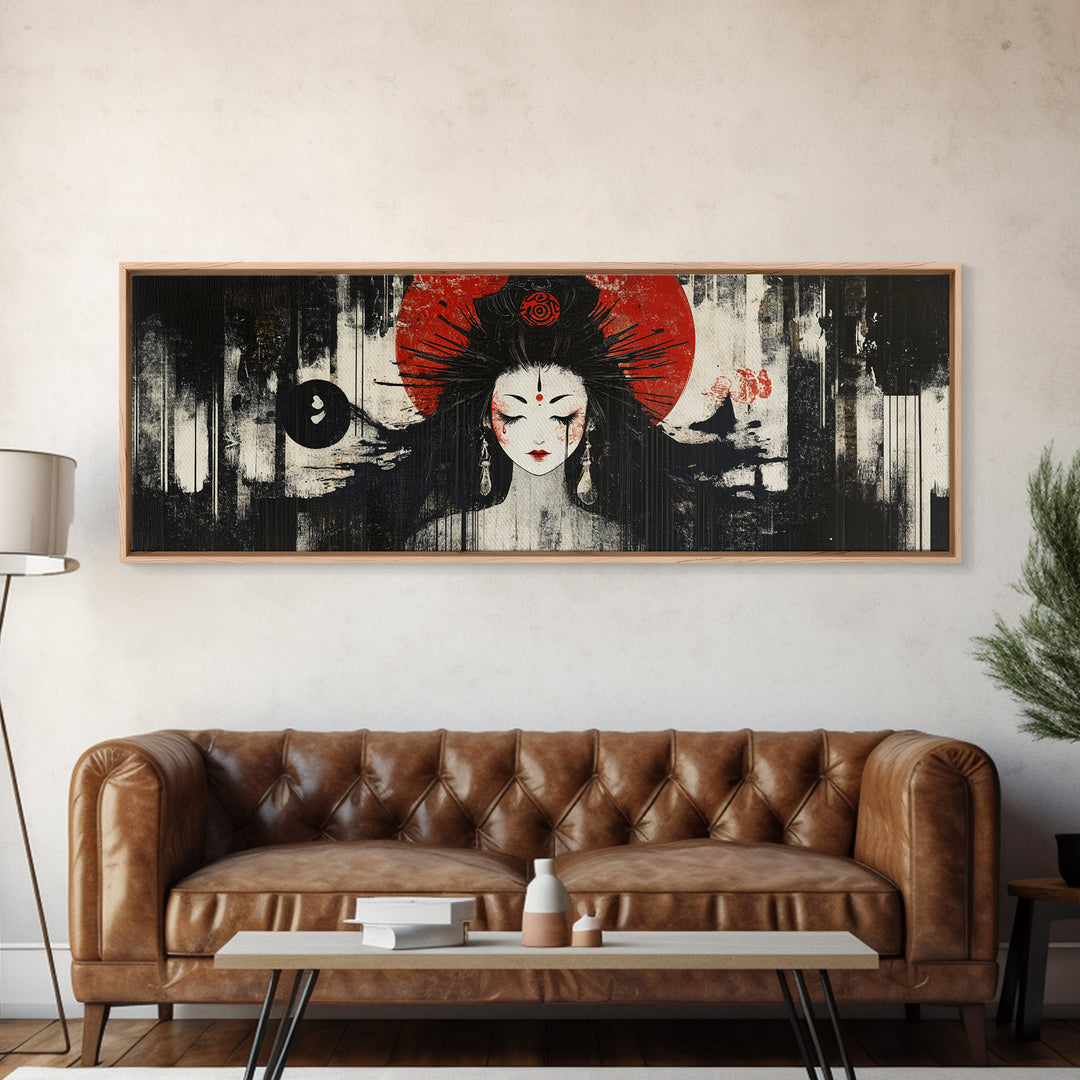 Mystical Goddess Framed Canvas Print Dark Angels Wall Art Japanese-Inspired Sacred Geometry Art Bedroom Wall Decor
