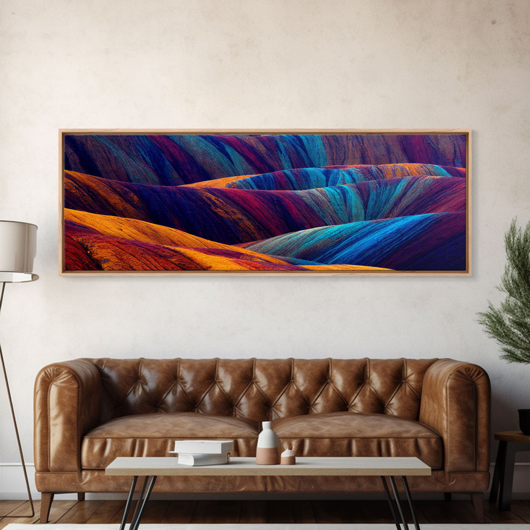 Colorful Geology Art, Surreal Rock Art, Extra Large Wall Art, Framed Panoramic Canvas Print, Framed Wall Decor