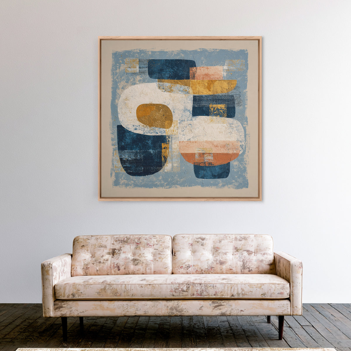 Bold Navy and Ivory Abstract Brushwork Canvas Print, Above Sofa Art, Japandi Wall Art, Living Room Decor, Fine Art, Statement, ASA-1x1-90