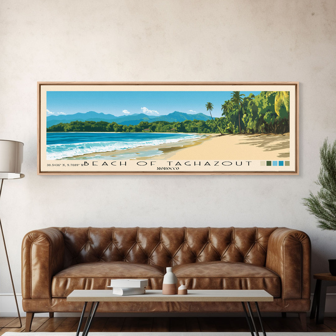 Beach of Taghazout, Morocco Panoramic Beach Print, Vacation Gift, Morocco Wall Art, Beach Painting, Beach Decor, Beach Painting