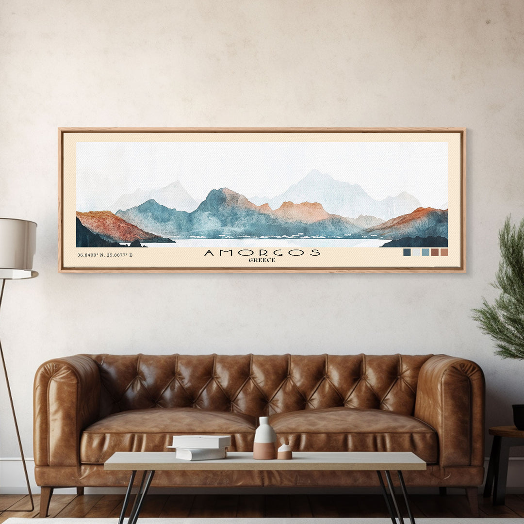 Amorgos, Greece Watercolor Print, Vacation Gift, Greece Wall Art, Beach Painting, Beach Decor, Large Wall Art, Wood Frame Art