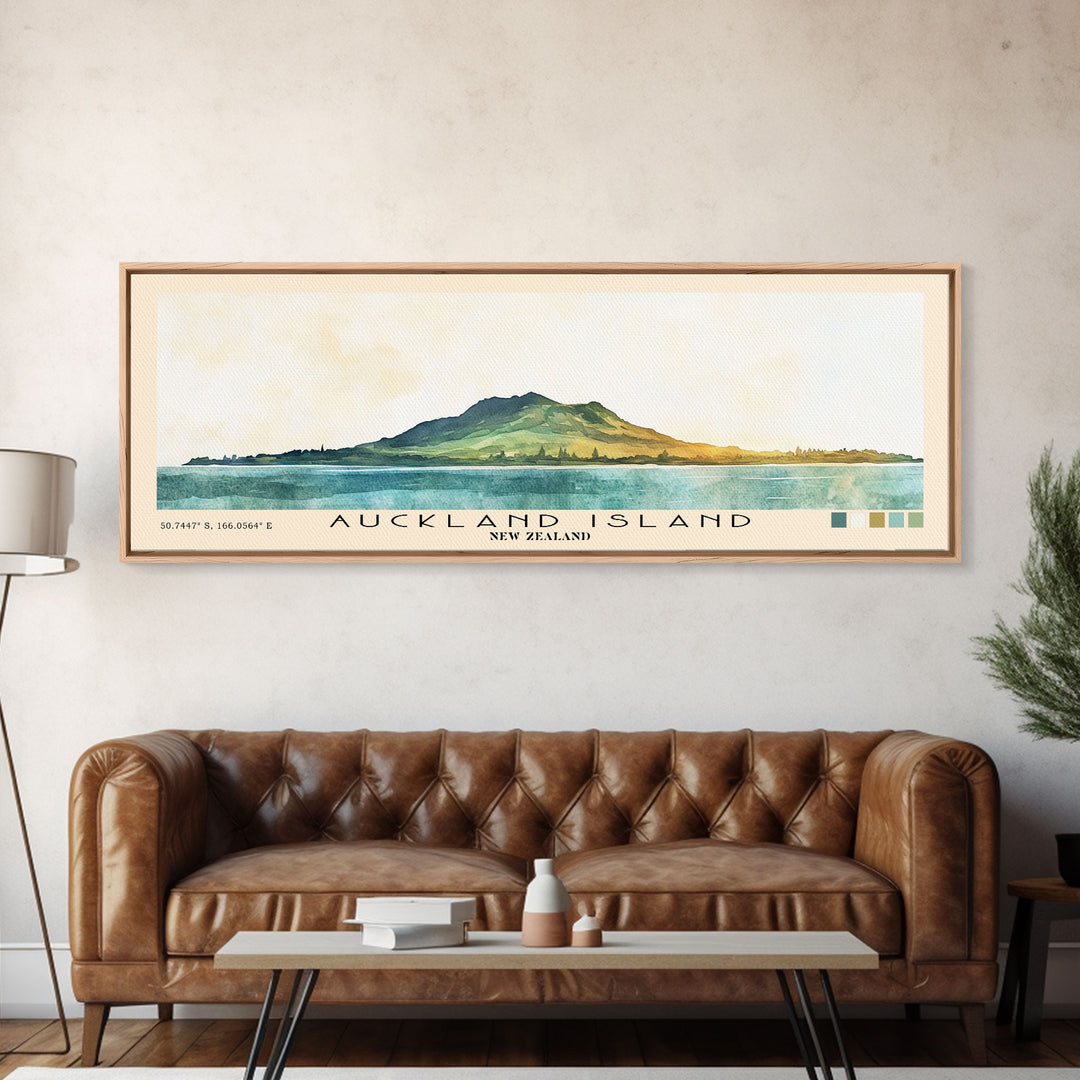 Auckland Island, New Zealand Watercolor Print, Vacation Gift, New Zealand Wall Art, Beach Painting, Beach Decor, Large Wall Art, Wood Frame Art