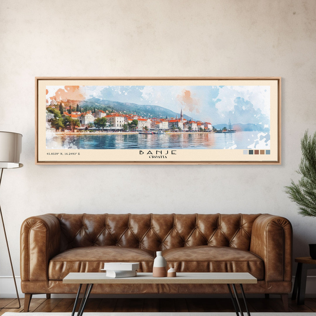 Banje, Croatia Watercolor Print, Vacation Gift, Croatia Wall Art, Beach Painting, Beach Decor, Large Wall Art, Wood Frame Art