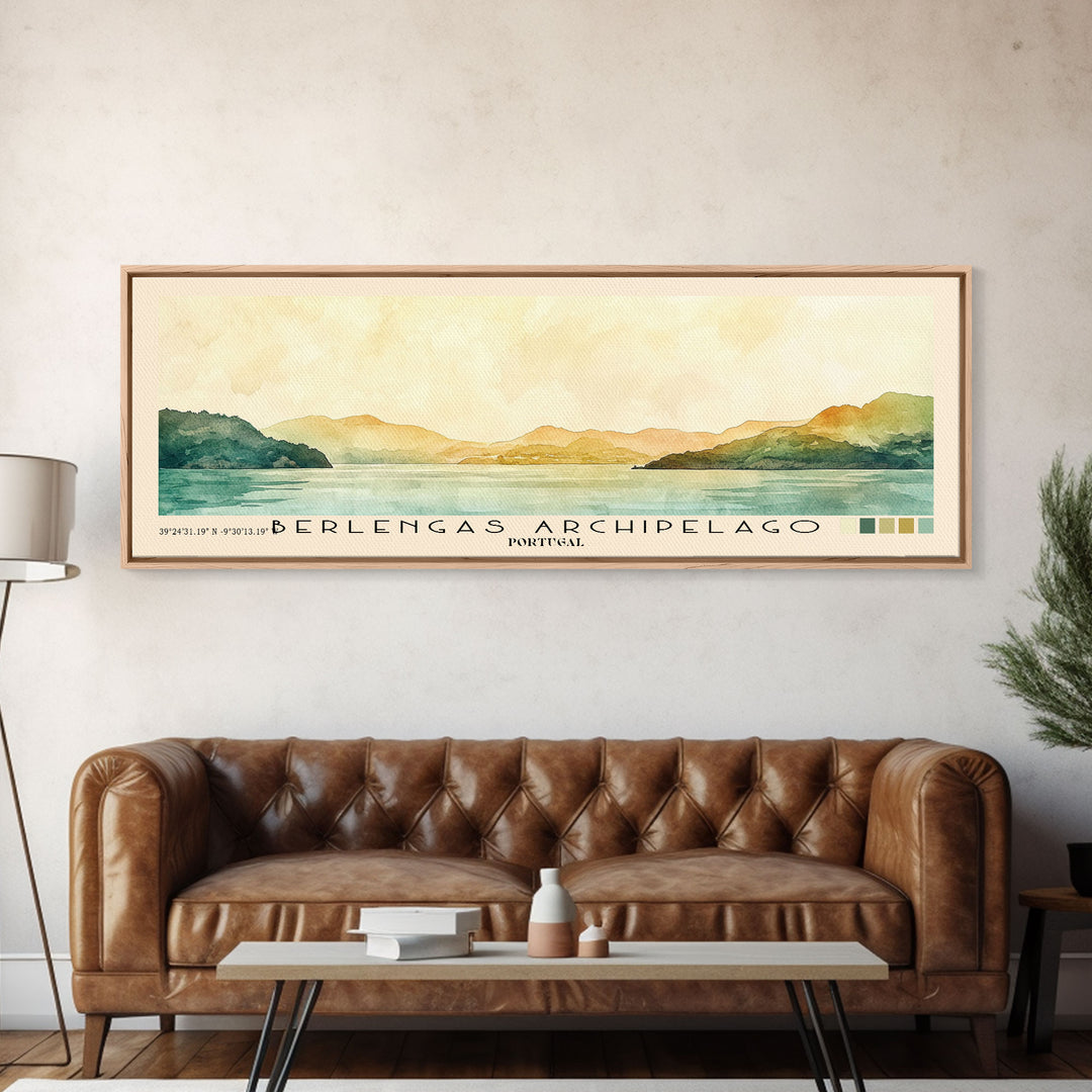 Berlengas Archipelago, Portugal Watercolor Print, Vacation Gift, Portugal Wall Art, Beach Painting, Beach Decor, Large Wall Art, Wood Frame Art