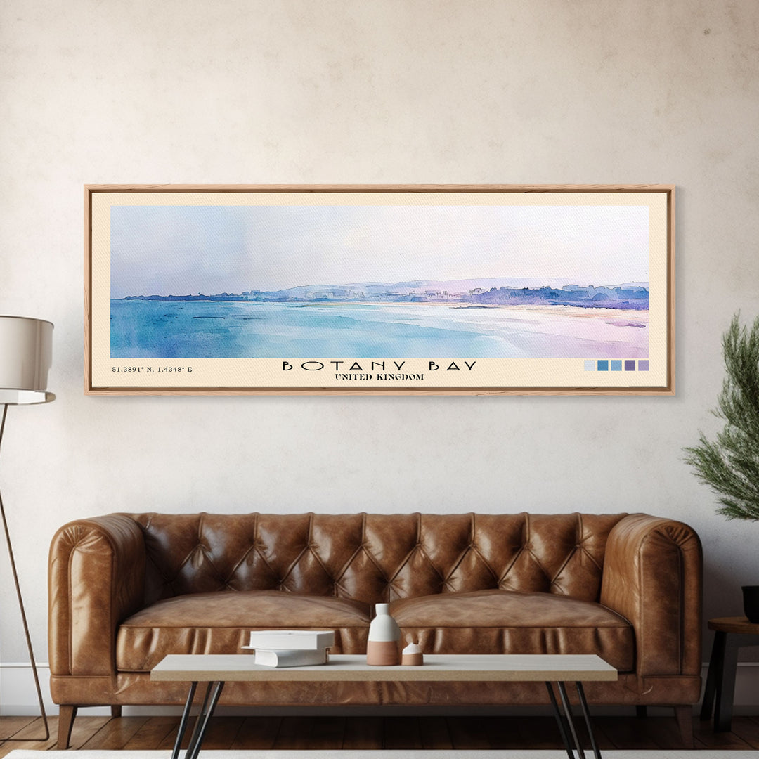 Botany Bay, United Kingdom Watercolor Print, Vacation Gift, United Kingdom Wall Art, Beach Painting, Beach Decor, Large Wall Art, Wood Frame Art