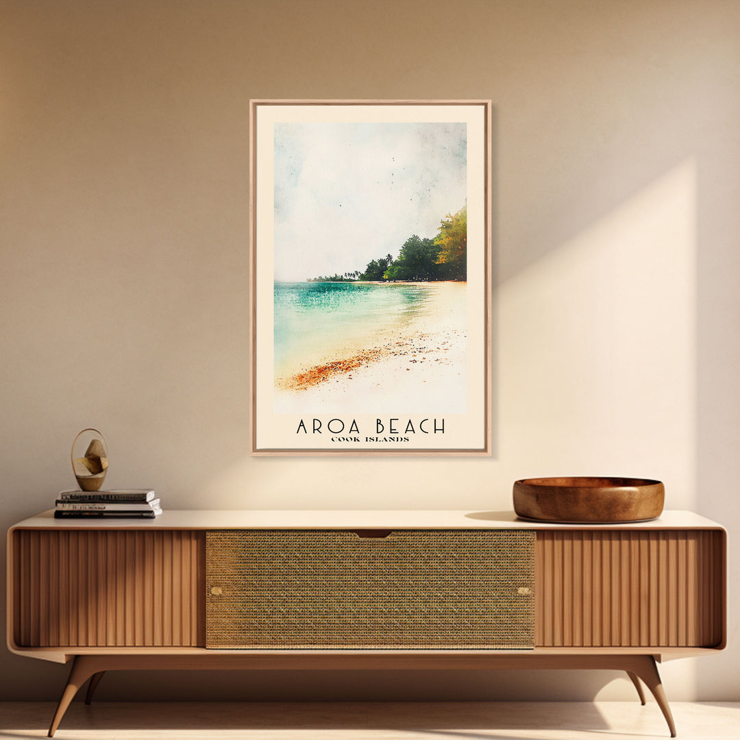 Aroa Beach, Cook Islands Watercolor Print, Vacation Gift, Cook Islands Wall Art, Beach Painting, Beach Decor, Large Wall Art, Wood Frame Art