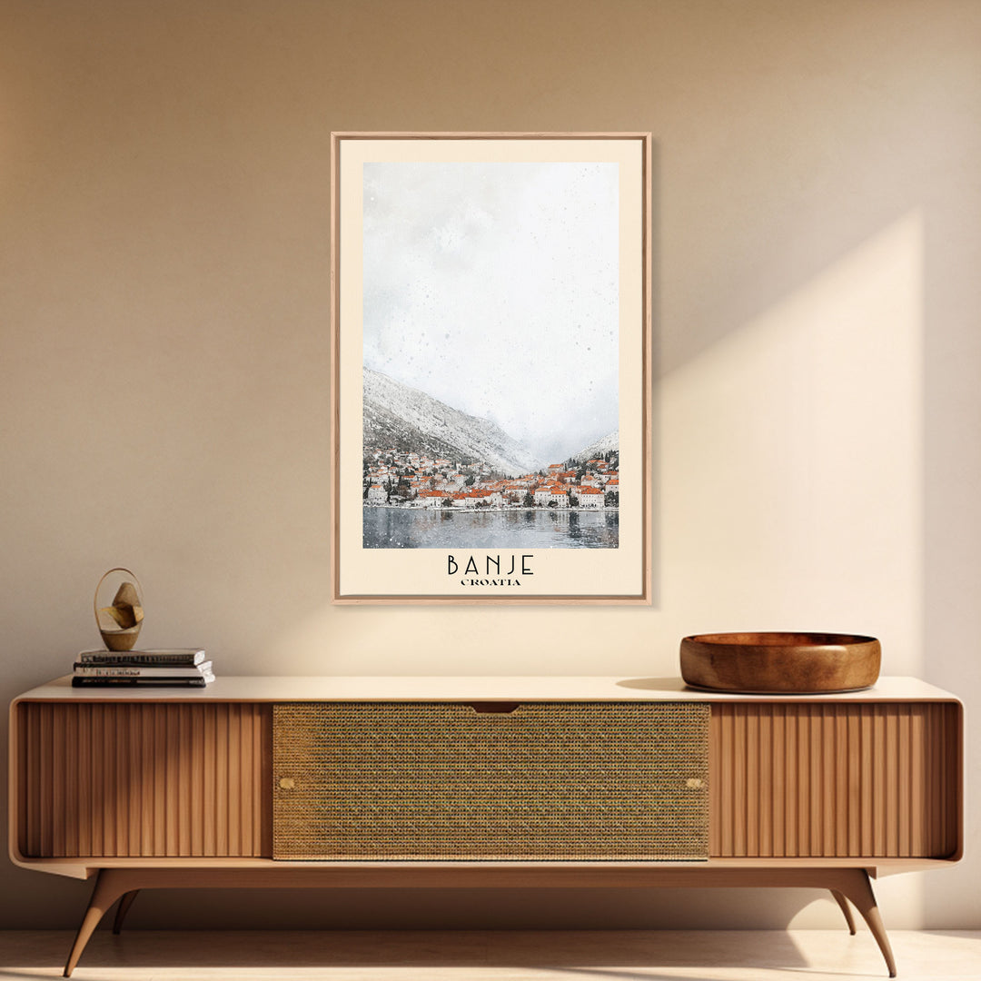 Banje, Croatia Watercolor Print, Vacation Gift, Croatia Wall Art, Beach Painting, Beach Decor, Large Wall Art, Wood Frame Art